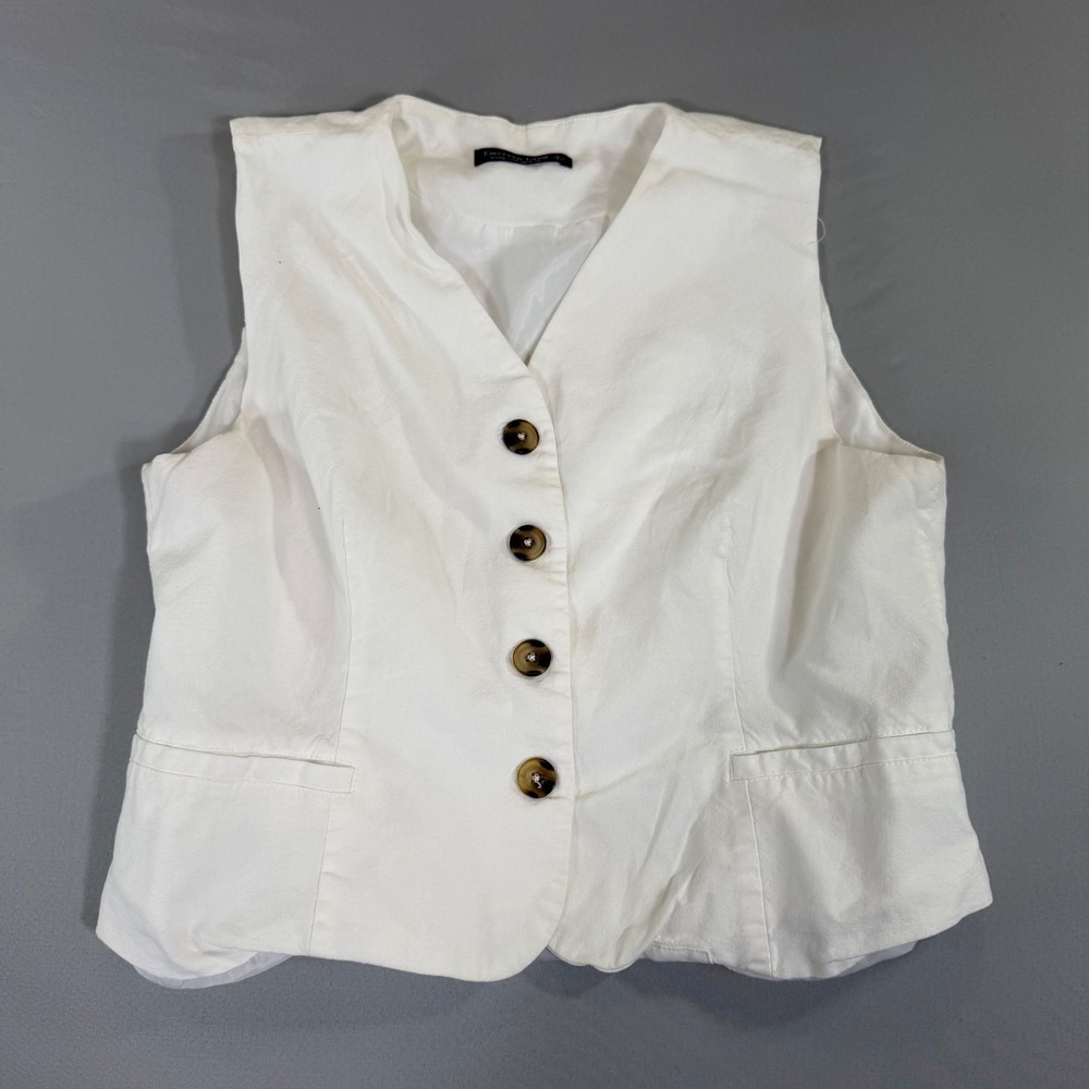 White Linen Blend Vest Womens Large Cottagecore Coastal Chic Minimalist Resort